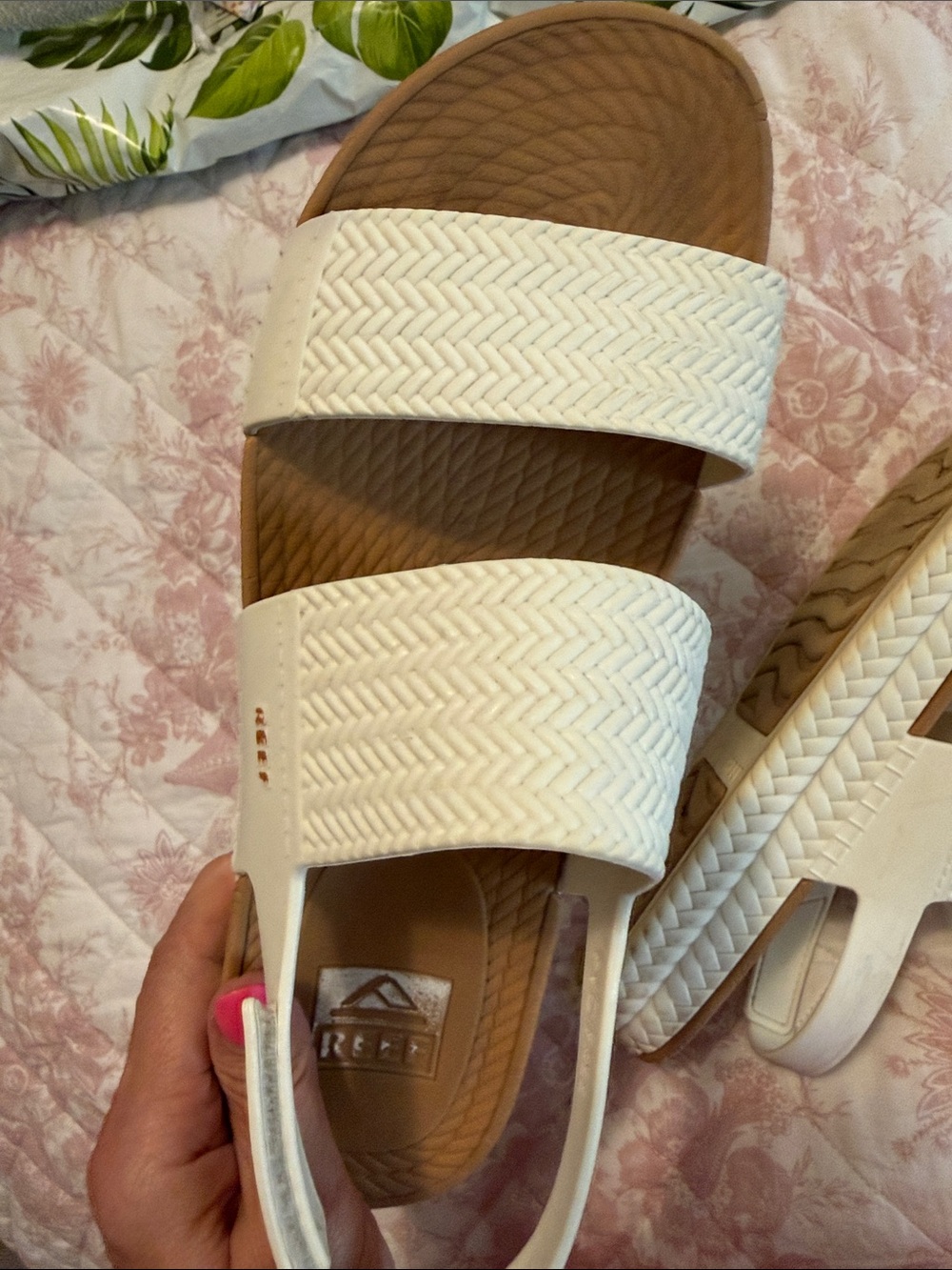 Reef White Double-Strap Sandals with Tan Footbed - Picture 6 of 8